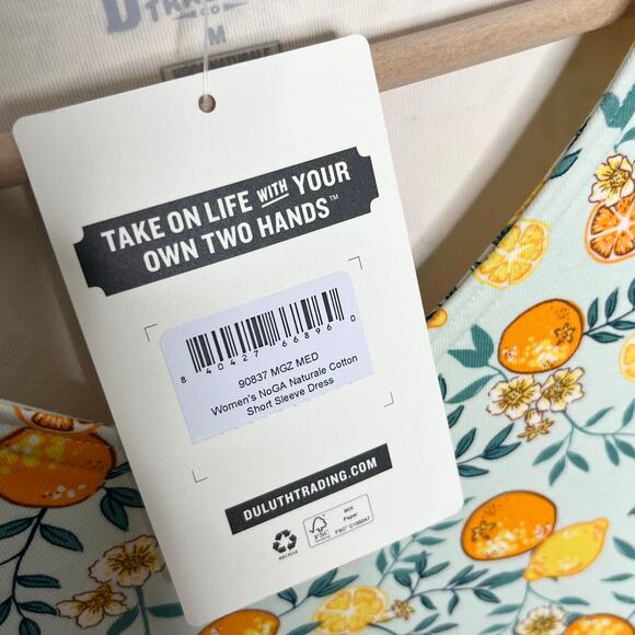Duluth Trading Co NoGA Naturale Short Sleeve Dress Womens M Orange Print Pockets - Picture 8 of 12
